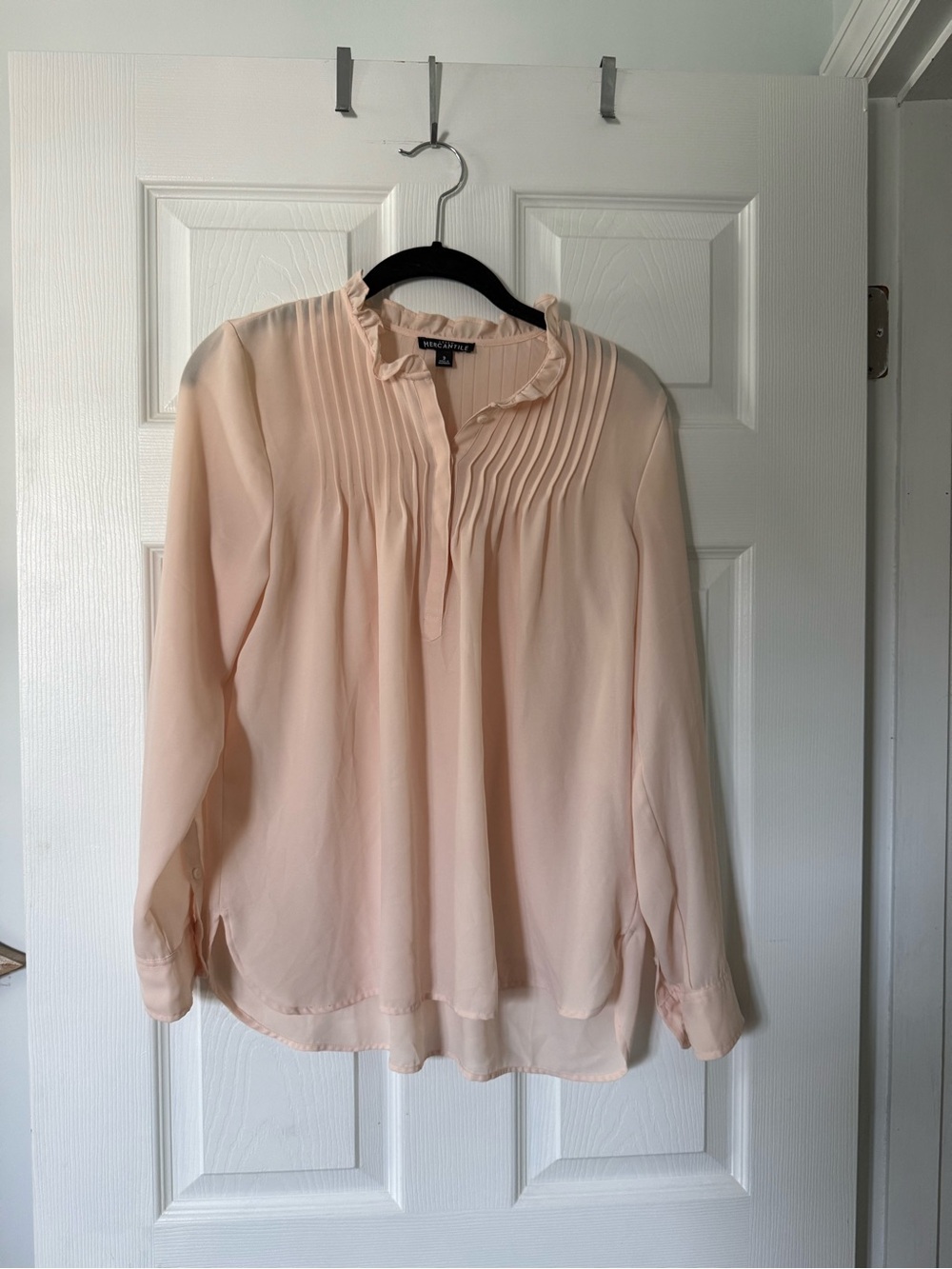 J. Crew Mercantile The Pintuck Pleated Blouse - Pink Sheer Long Sleeve
